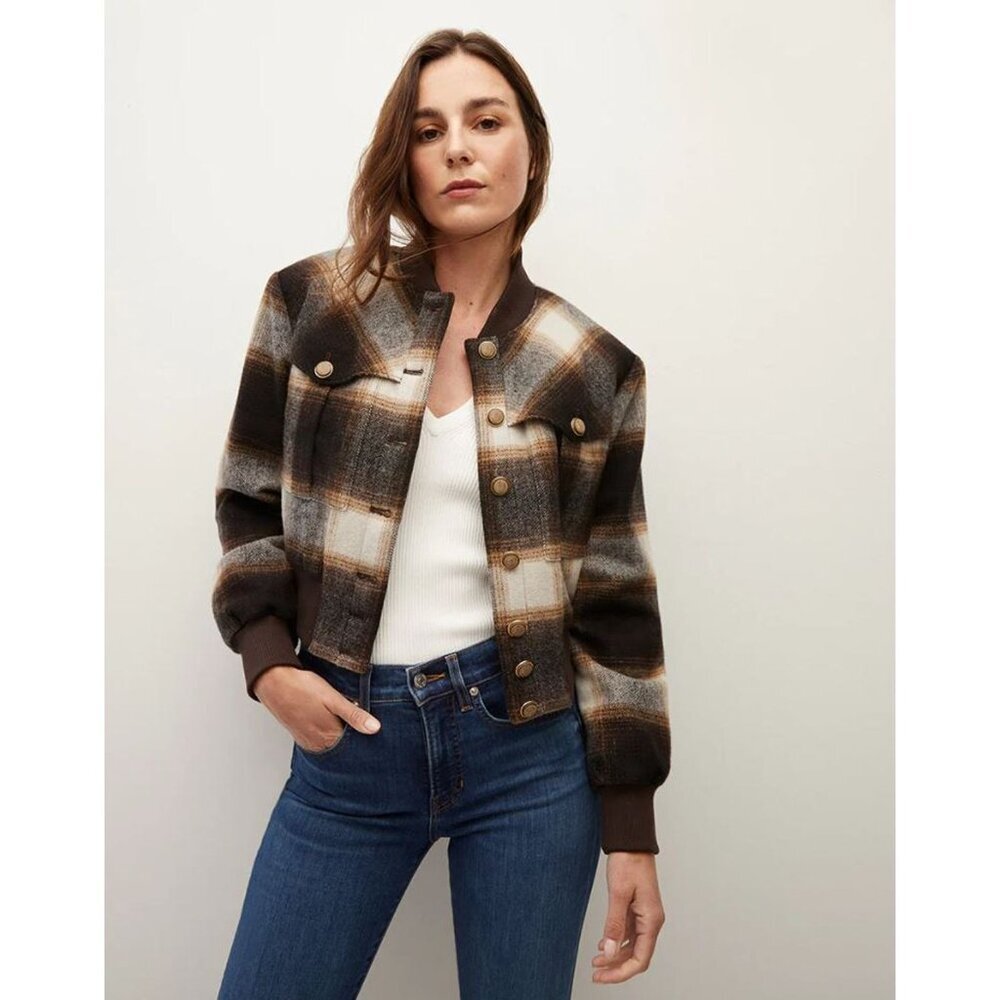 Veronica Beard Checkered Bomber Jacket - Black An… - image 7